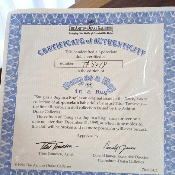 Vintage 1994 The Ashton-Drake Galleries Barely Yours Snug As A Bug In A Rug Doll - Picture 4 of 16